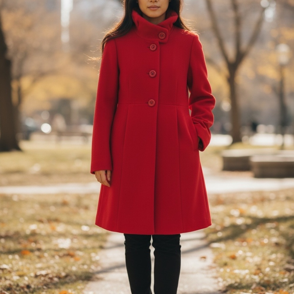 J. Crew Vibrant Red Ruffle Collar wool Peacoat Jacket Coat